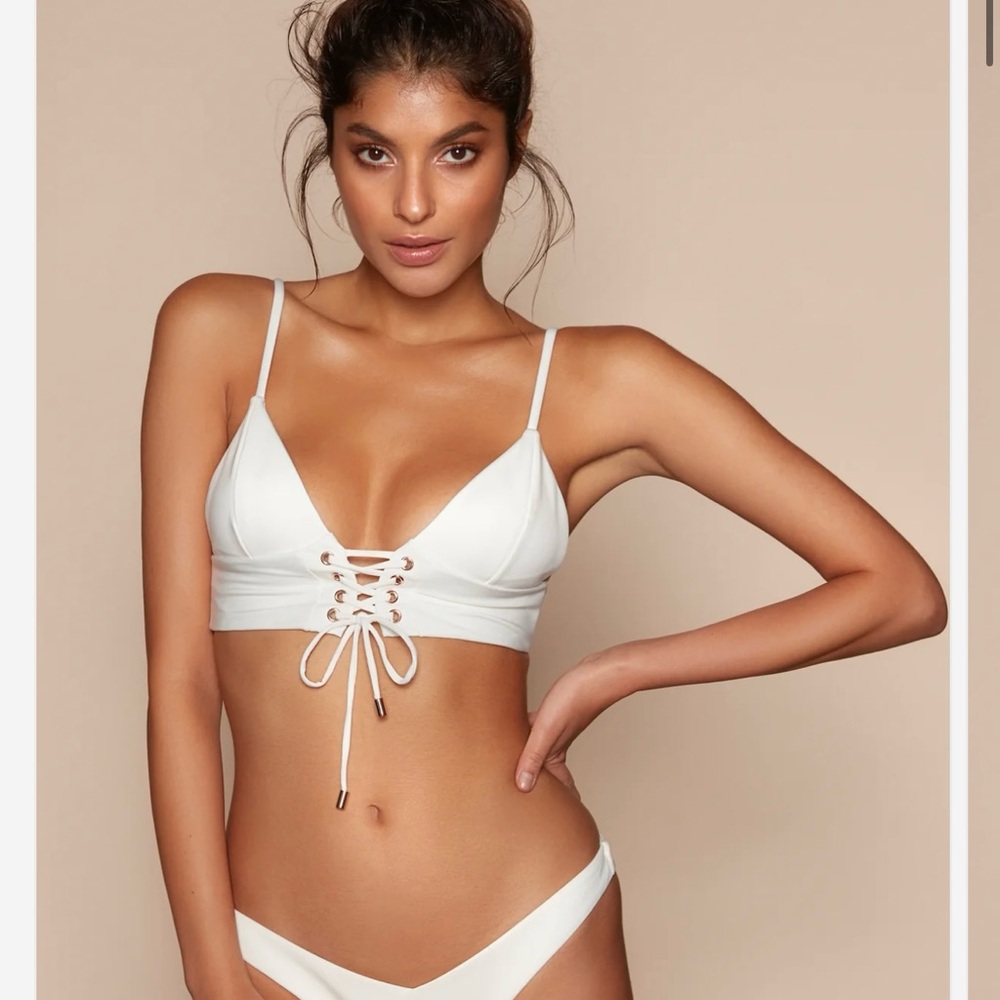 Chic Lace-Up White Bikini Set